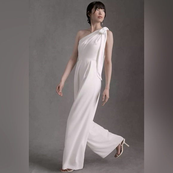 Amsale Ivory Lottie One-Shoulder Wide-Leg Jumpsuit - Picture 1 of 11
